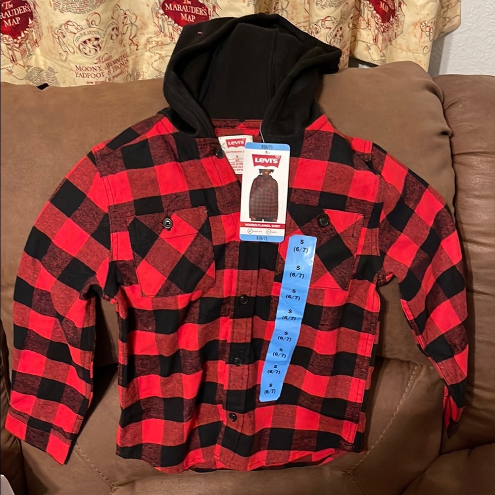 Levi's Kids Red and Black Plaid Shacket